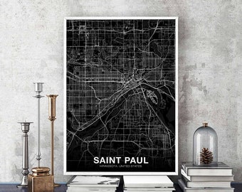 SAINT PAUL Minnesota MN usa map poster black white Hometown City Print Modern Home Decor Office Decoration Wall Art Dorm Bedroom Gift