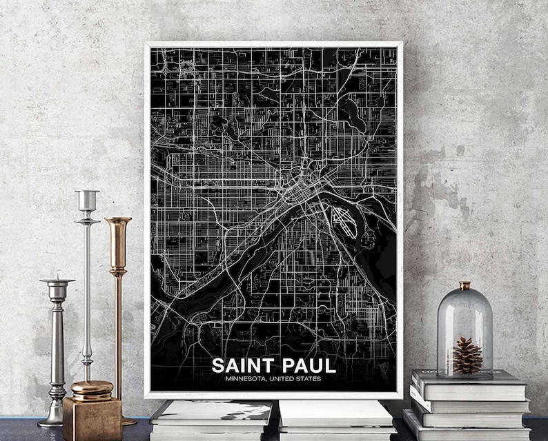 SAINT PAUL Minnesota MN Usa Map Poster Black White Hometown City Print ...