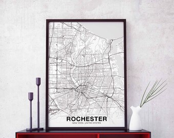 ROCHESTER New York NY USA map poster black white Hometown City Print Modern Home Decor Office Decoration Wall Art Dorm Bedroom Gift