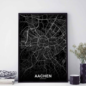 AACHEN Deutschland Karte Poster schwarz weiß Heimatstadt Stadt Print Modernes Wohndekor Büro Dekoration Wand Kunst Wohnheim Schlafzimmer Geschenk