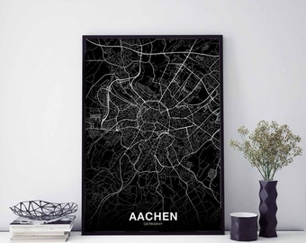 AACHEN Germany map poster black white Hometown City Print Modern Home Decor Office Decoration Wall Art Dorm Bedroom Gift