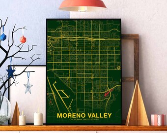 MORENO VALLEY California CA usa poster color Hometown City Print Modern Home Decor Office Decoration Wall Art Dorm Bedroom Gift