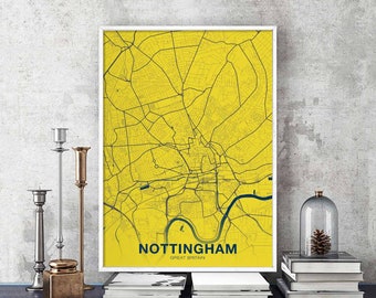 NOTTINGHAM Great Britain UK map poster color Hometown City Print Modern Home Decor Office Decoration Wall Art Dorm Bedroom Gift