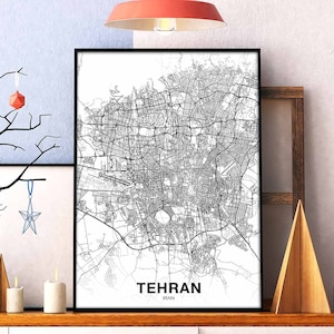 Téhéran Iran carte affiche noir blanc ville natale ville impression moderne décor à la maison bureau décoration mur art dortoir chambre cadeau