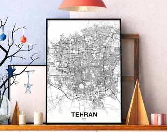 TEHRAN Iran map poster black white Hometown City Print Modern Home Decor Office Decoration Wall Art Dorm Bedroom Gift