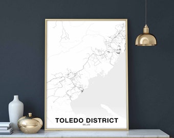 TOLEDO DISTRICT Belize map poster black white Hometown City Print Modern Home Decor Office Decoration Wall Art Dorm Bedroom Gift