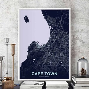 Póster con mapa de Ciudad del Cabo, Sudáfrica, ciudad natal, impresión en color, decoración moderna para el hogar, decoración de la oficina, arte de pared, dormitorio, regalo