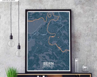 BERN Switzerland map poster black white Hometown City Print Modern Home Decor Office Decoration Wall Art Dorm Bedroom Gift