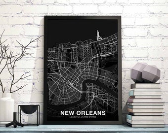 NEW ORLEANS Louisiana LA usa map poster black white Hometown City Print Modern Home Decor Office Decoration Wall Art Dorm Bedroom Gift