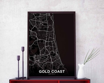GOLD COAST Australia map poster black white Hometown City Print Modern Home Decor Office Decoration Wall Art Dorm Bedroom Gift
