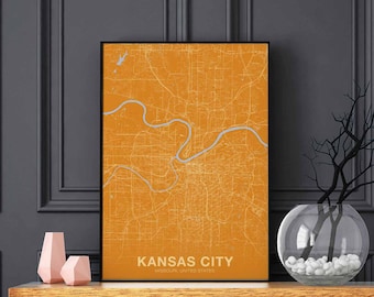 KANSAS CITY Missouri MO usa map poster color Hometown City Print Modern Home Decor Office Decoration Wall Art Dorm Bedroom Gift