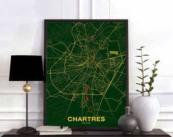 CHARTRES France carte affiche couleurs Ville Ville Imprimer Moderne Maison Décor Bureau Décoration Art Mural Dortoir Chambre Cadeau