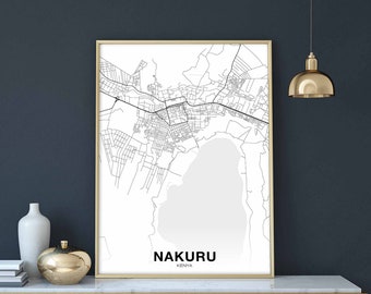 NAKURU Kenya map poster black white Hometown City Print Modern Home Decor Office Decoration Wall Art Dorm Bedroom Gift