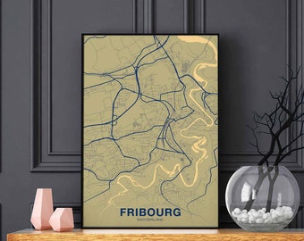 FRIBOURG Switzerland Schweiz Suisse map poster color Hometown City Print Modern Home Decor Office Decoration Wall Art Dorm Bedroom Gift