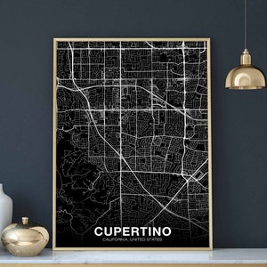 CUPERTINO California CA USA map poster black white Hometown City Print Modern Home Decor Office Decoration Wall Art Dorm Bedroom Gift