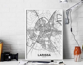 LARISSA Greece map poster black white Hometown City Print Modern Home Decor Office Decoration Wall Art Dorm Bedroom Gift