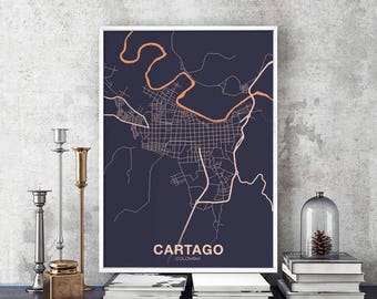 CARTAGO Colombia map poster color Hometown City Print Modern Home Decor Office Decoration Wall Art Dorm Bedroom Gift