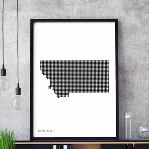 Póster retro con diseño minimalista de mapa de MONTANA, EE. UU., decoración de pared en blanco y negro, diseño moderno suizo, escandinavo, nórdico, inauguración de la casa, viajes