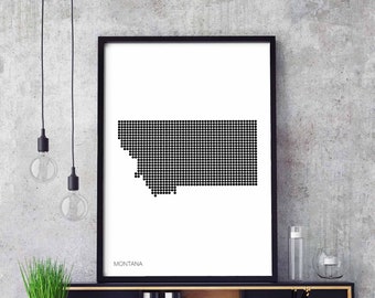 MONTANA US state minimal dots retro map poster black white wall decor design modern swiss scandinavian nordic housewarming travel
