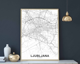 LJUBLJANA Slovenia map poster Hometown City Print Modern Home Decor Office Decoration Wall Art Dorm Bedroom Gift