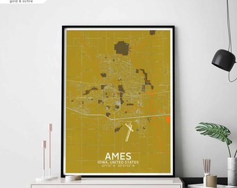 AMES Iowa USA map poster black white Hometown City Print Modern Home Decor Office Decoration Wall Art Dorm Bedroom Gift