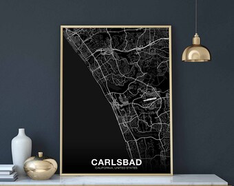 CARLSBAD California CA USA map poster black white Hometown City Print Modern Home Decor Office Decoration Wall Art Dorm Bedroom Gift