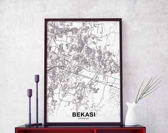 BEKASI Indonesia map poster black white Hometown City Print Modern Home Decor Office Decoration Wall Art Dorm Bedroom Gift