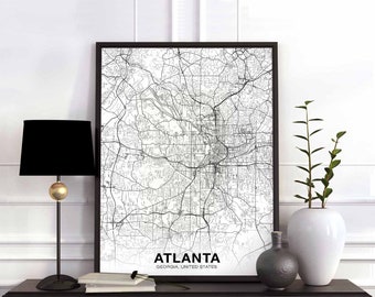 ATLANTA Georgia GA US map poster black white Hometown City Print Modern Home Decor Office Decoration Wall Art Dorm Bedroom Gift