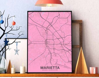 MARIETTA Georgia GA USA poster color Hometown City Print Modern Home Decor Office Decoration Wall Art Dorm Bedroom Gift
