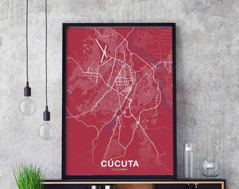 CUCUTA Colombia map poster color Hometown City Print Modern Home Decor Office Decoration Wall Art Dorm Bedroom Gift