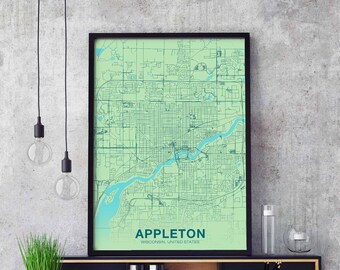 APPLETON Wisconsin WI US map poster color Hometown City Print Modern Home Decor Office Decoration Wall Art Dorm Bedroom Gift