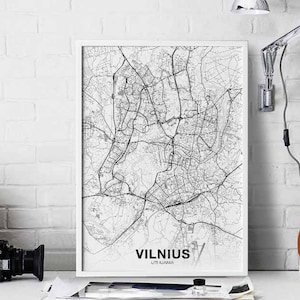 VILNIUS lituanie carte affiche ville natale ville impression moderne décor à la maison bureau décoration mur art dortoir chambre cadeau
