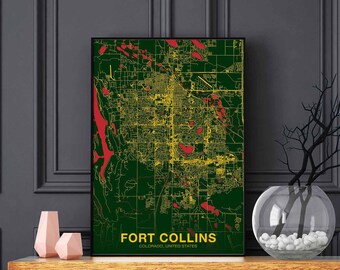 FORT COLLINS Colorado CO usa poster color Hometown City Print Modern Home Decor Office Decoration Wall Art Dorm Bedroom Gift