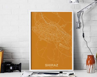 SHIRAZ Iran map poster color Hometown City Print Modern Home Decor Office Decoration Wall Art Dorm Bedroom Gift