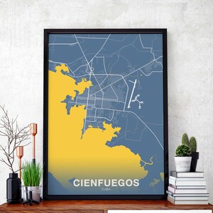 CIENFUEGOS Cuba map poster color Hometown City Print Modern Home Decor Office Decoration Wall Art Dorm Bedroom Gift