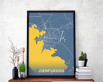 CIENFUEGOS Cuba map poster color Hometown City Print Modern Home Decor Office Decoration Wall Art Dorm Bedroom Gift
