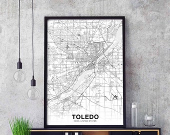 TOLEDO Ohio OH USA map poster black white Hometown City Print Modern Home Decor Office Decoration Wall Art Dorm Bedroom Gift