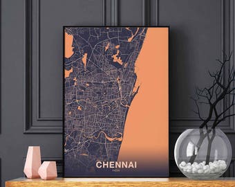 CHENNAI India map poster color Hometown City Print Modern Home Decor Office Decoration Wall Art Dorm Bedroom Gift
