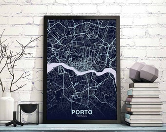 PORTO Portugal map poster color Hometown City Print Modern Home Decor Office Decoration Wall Art Dorm Bedroom Gift