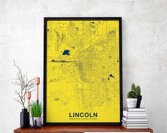 LINCOLN Nebraska NE US map poster color Hometown City Print Modern Home Decor Office Decoration Wall Art Dorm Bedroom Gift