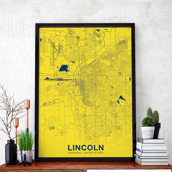 LINCOLN Nebraska NE US Karte Poster Farbe Hometown City Print Modern Home Decor Büro Dekoration Wand Kunst Schlafsaal Schlafzimmer Geschenk