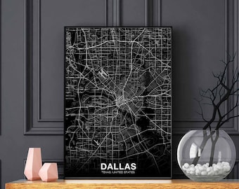 DALLAS Texas TX USA map poster black white Hometown City Print Modern Home Decor Office Decoration Wall Art Dorm Bedroom Gift
