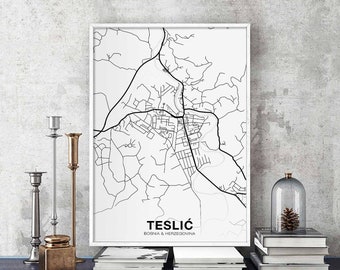 TESLIC Bosnia map poster Hometown City Print Modern Home Decor Office Decoration Wall Art Dorm Bedroom Gift