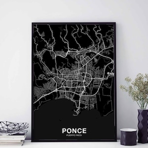 PONCE Puerto Rico PR map poster black white Hometown City Print Modern Home Decor Office Decoration Wall Art Dorm Bedroom Gift