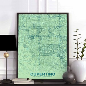 CUPERTINO California CA USA poster color Hometown City Print Modern Home Decor Office Decoration Wall Art Dorm Bedroom Gift