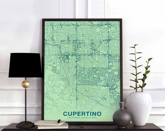 CUPERTINO California CA USA poster color Hometown City Print Modern Home Decor Office Decoration Wall Art Dorm Bedroom Gift