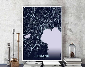 LUGANO Switzerland poster color Hometown City Print Modern Home Decor Office Decoration Wall Art Dorm Bedroom Gift