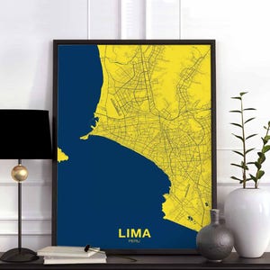 LIMA Pérou carte affiche couleur ville natale ville impression moderne décoration d'intérieur bureau décoration mur art dortoir chambre cadeau impression cartographie