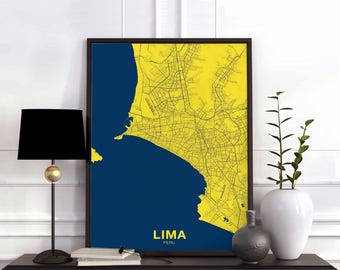 LIMA Peru map poster color Hometown City Print Modern Home Decor Office Decoration Wall Art Dorm Bedroom Gift print cartography