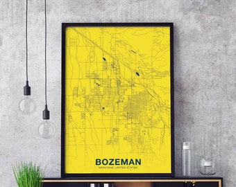 BOZEMAN Montana MT US map poster color Hometown City Print Modern Home Decor Office Decoration Wall Art Dorm Bedroom Gift